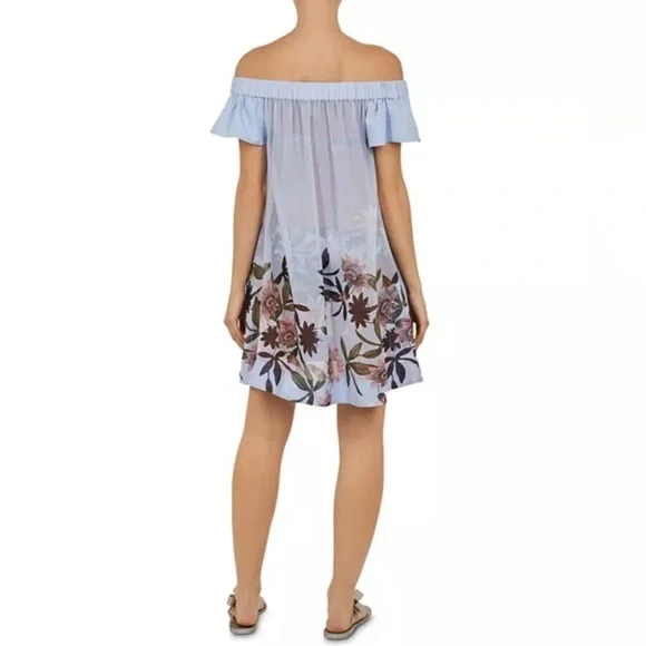 Ted Baker Blue Ruffled Smocked Coverup Dress - Picture 2 of 8